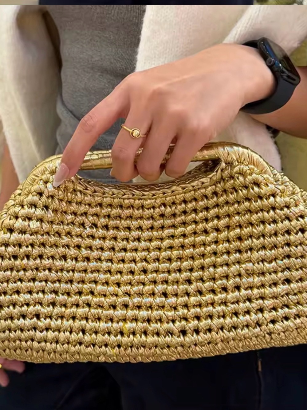 Gold Woven Top-Handle Women’s Bag - Picture 14 of 14
